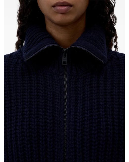 Closed Blue Chunky-Knit High-Neck Cardigan