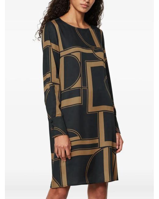 Marc O' Polo Gray Geometric-Print Long-Sleeve Mini Dress