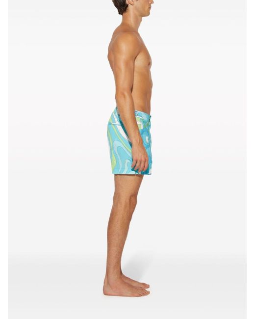 Emilio Pucci Blue Marmo-print Swim Shorts for men