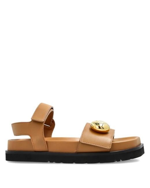Loewe Brown Leather Button-Embellished Sandals