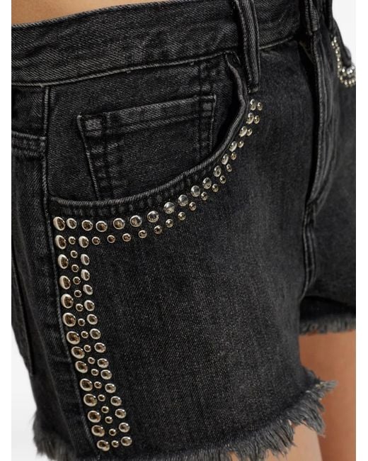 AllSaints Black Heidi Stud-Embellished Frayed-Hem Shorts