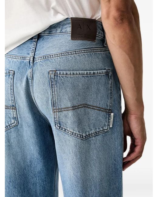 ARMANI EXCHANGE Blue Faded Straight-Leg Jeans for men