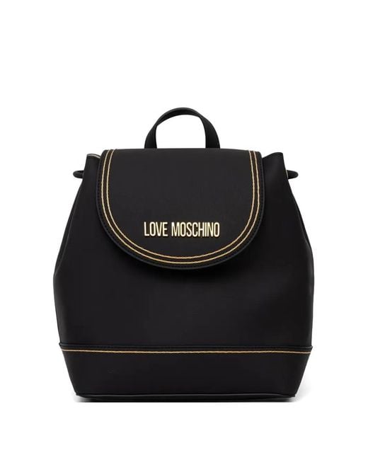 Love Moschino Black Logo-Plaque Contrast-Stitch Backpack