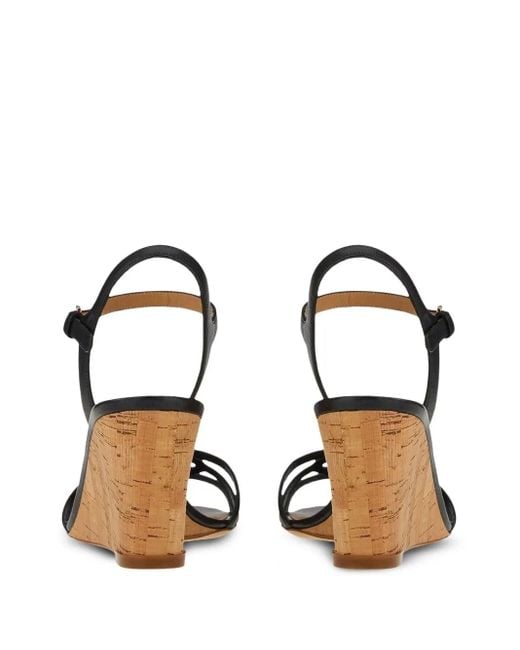 Ferragamo Black Fieri Leather Wedge Sandals