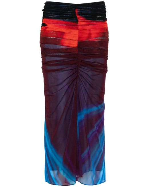 Mugler Red Ruched Midi Skirt