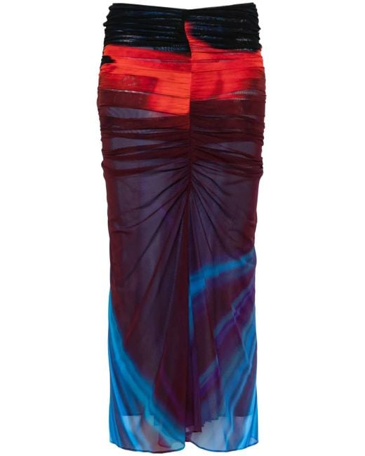 Mugler Red Ruched Midi Skirt