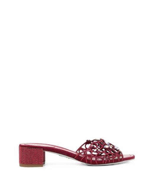 Rene Caovilla Red Eden Crystal-Embellished Mules