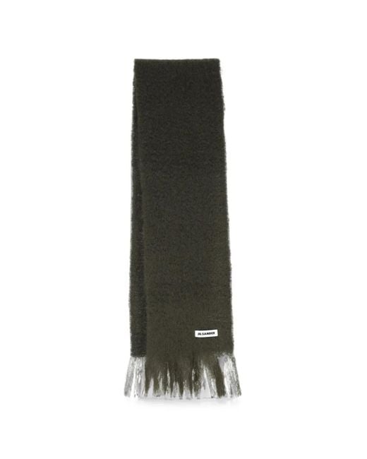 Jil Sander Green Logo-Patch Fringed Scarf for men