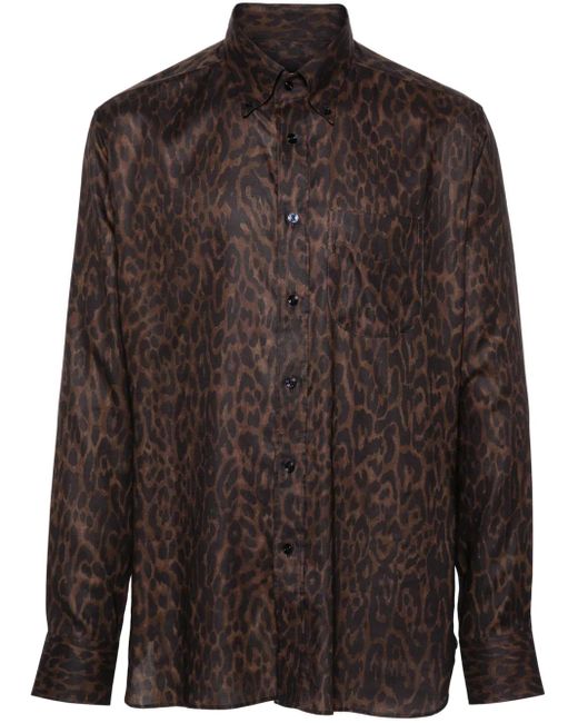 メンズ Tom Ford レオパード シャツ Brown