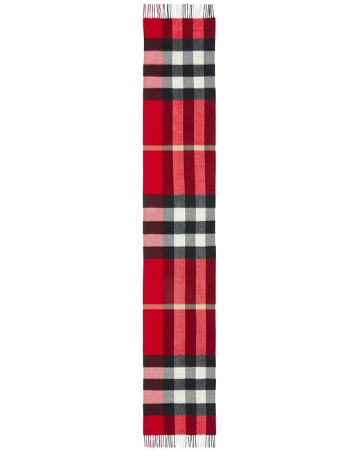 Burberry Red The Classic Check-Pattern Fringed-Trim Scarf
