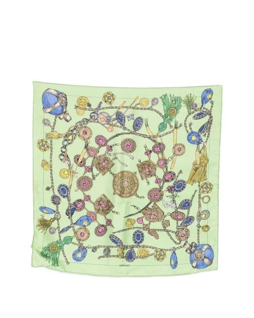 Versace Green Broken Jewels Silk Scarf