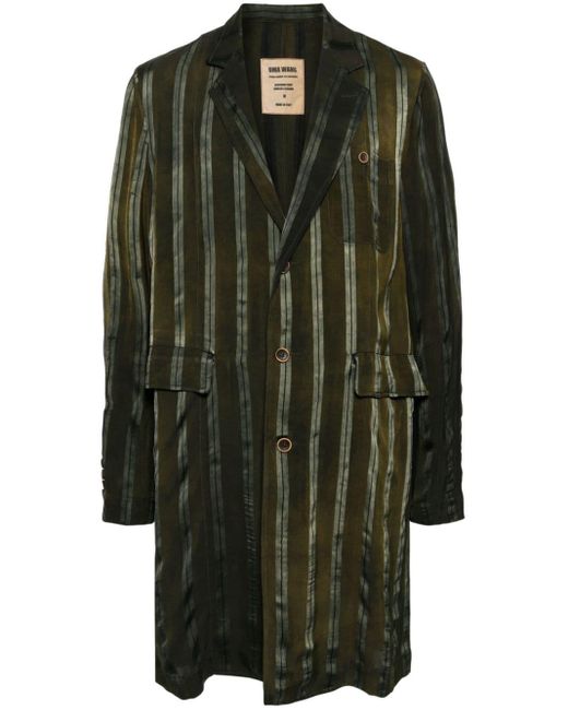 Uma Wang Green Giovanni Striped Coat for men