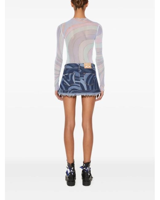 Gonna Denim Con Stampa Marmo di Emilio Pucci in Blue