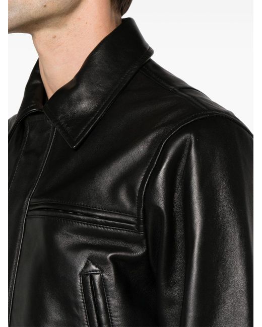 PS by Paul Smith Black Leather Bomber Jacket for men