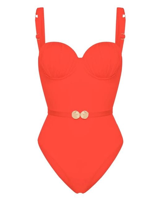Noire Swimwear Red Maillot De Bain Froncé À Taille Ceinturée