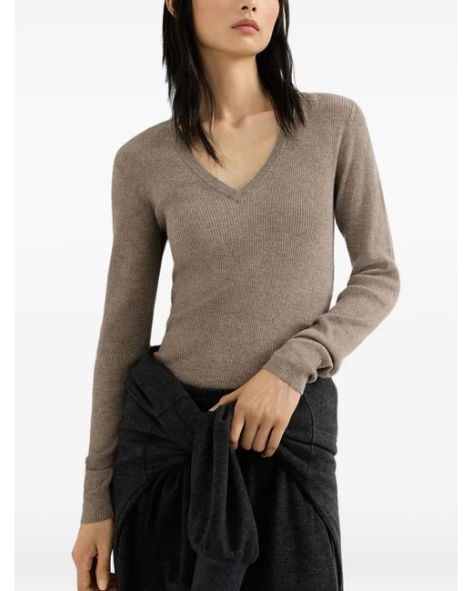 Brunello Cucinelli Gray Sparkling Cashmere Ribbed Sweater