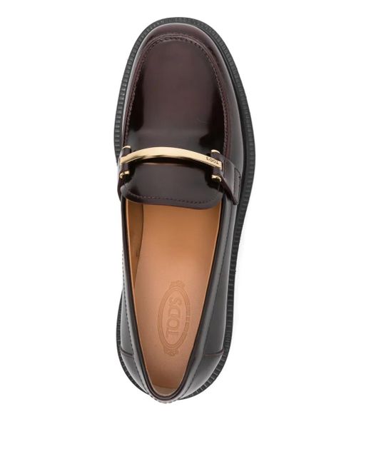 Tod's Black Leather Metallic-Bar Loafers
