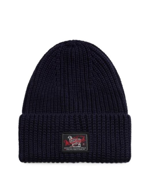 Woolrich Gerippte Beanie Mit Logo-Patch in Blue für Herren