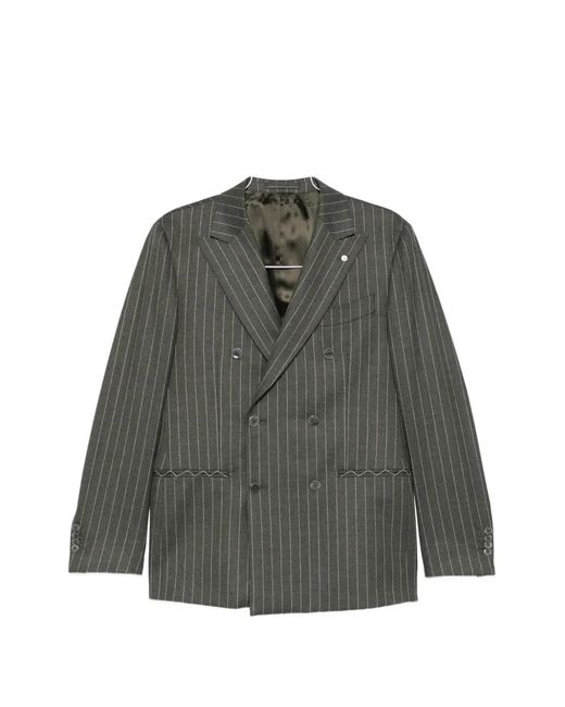 Luigi Bianchi Gray Double-Breasted Pinstripe-Pattern Suit for men