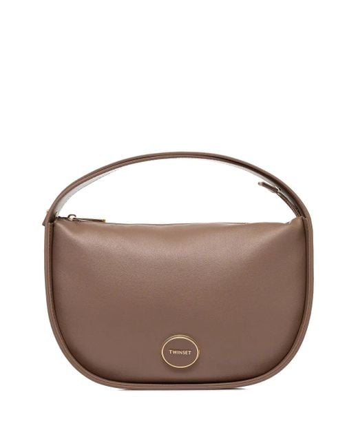 Twinset Brown Logo-Plaque Tote Bag