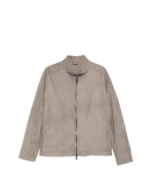 Giorgio Brato Brown Stand-Up-Collar Leather Jacket for men