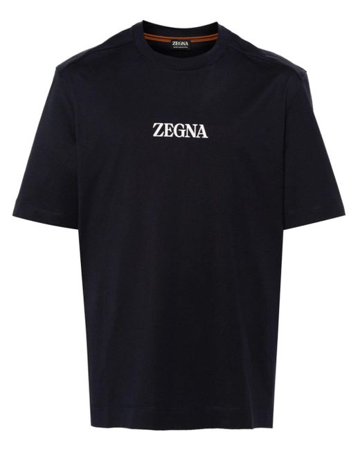 Zegna Black Logo-Appliqqué Cotton T-Shirt for men