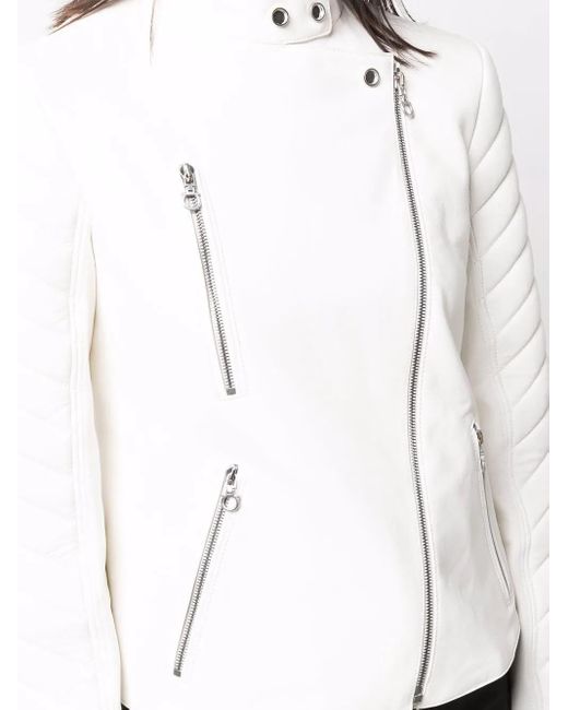 Ferragamo White Biker Leather Jacket
