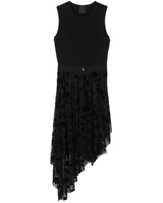 Givenchy Black Ribbed-knit Asymmetric Dress