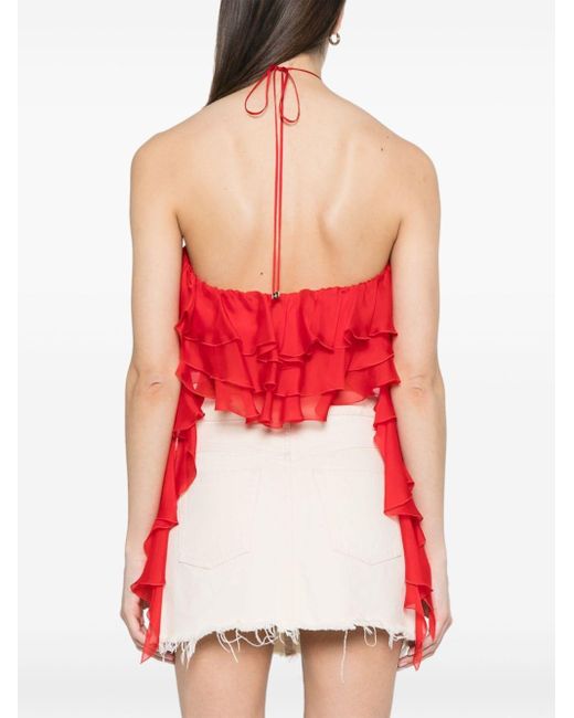 Blumarine Red Ruffled Silk Crop Top - Women's - Silk