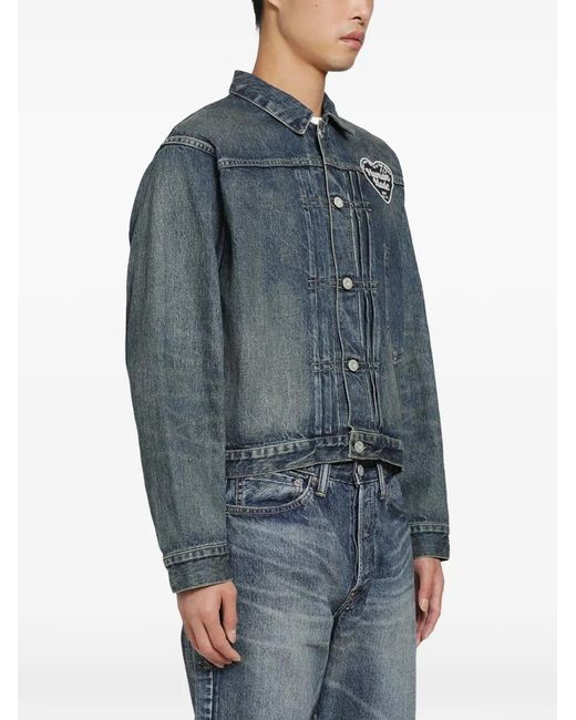 Human Made Blue Logo-Patch Pleated Denim Jacket for men