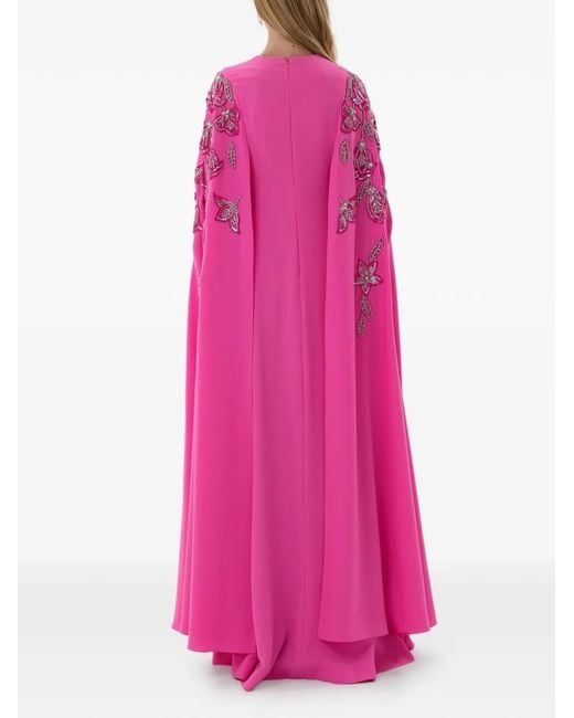 Dina Melwani Pink Crystal-Embellished Cape-Sleeve Maxi Dress