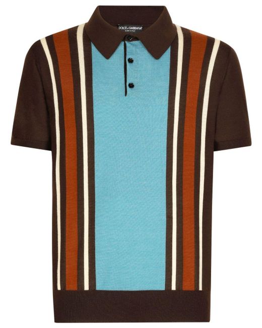 Dolce & Gabbana Black Striped Knit Polo Shirt for men