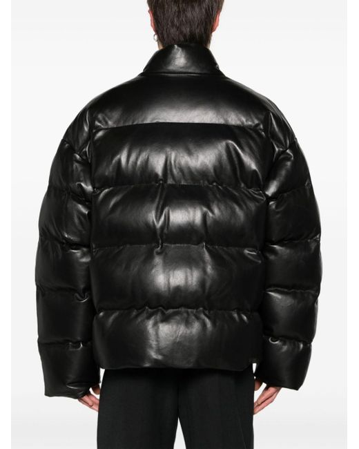 Balenciaga Black High-neck Leather Padded Jacket for men