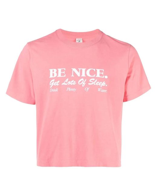 Sporty & Rich Pink Be Nice Slogan-Print Cropped T-Shirt