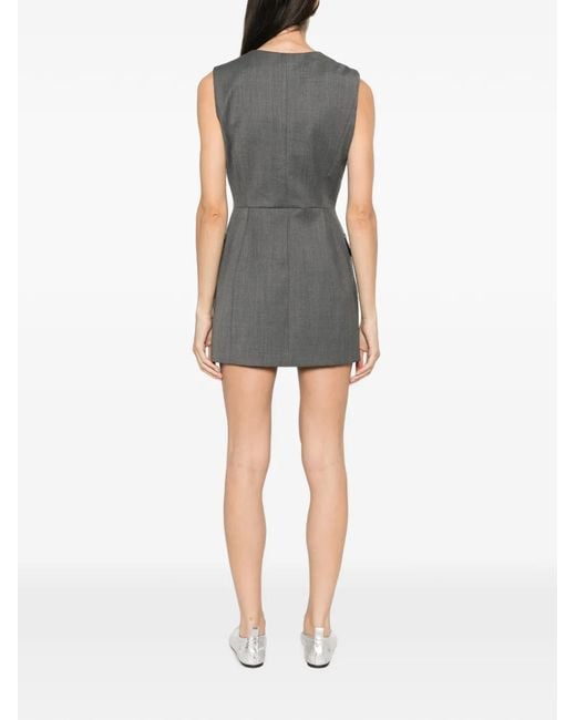 Maje Gray Embellished-Button Sleeveless Playsuit
