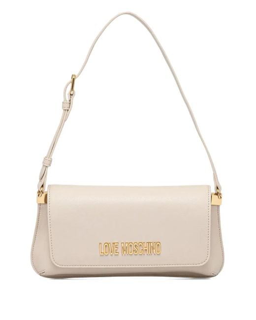 Love Moschino Natural Kleine Schultertasche mit Logo-Schild