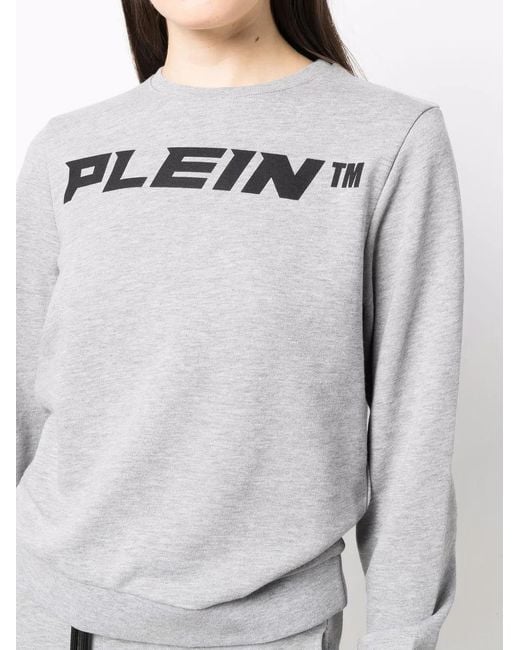 Philipp Plein Gray Logo-Print Mélange-Effect Sweatshirt