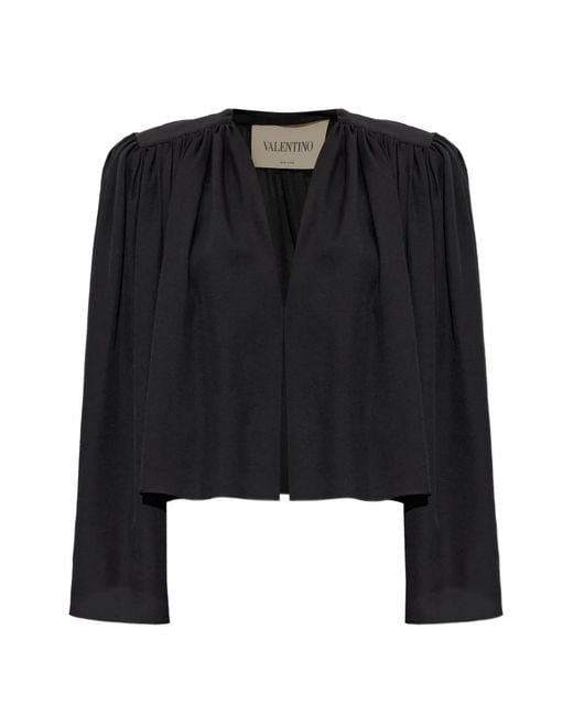 Valentino Garavani Black Gathered Cropped Cardigan