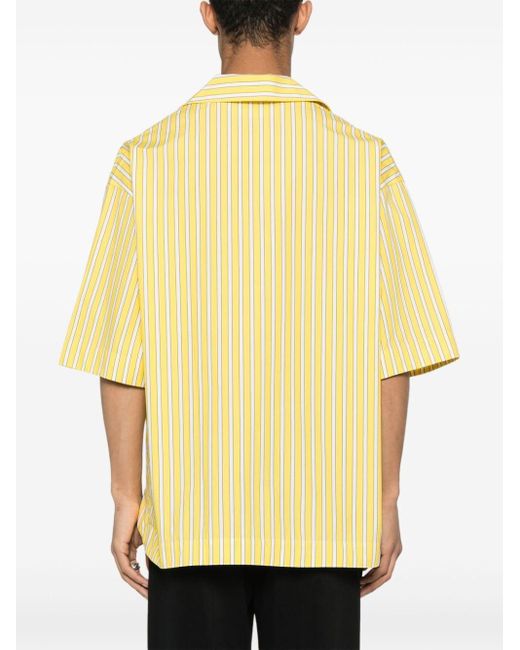 Jacquemus Yellow Striped Polo Cotton Shirt for men