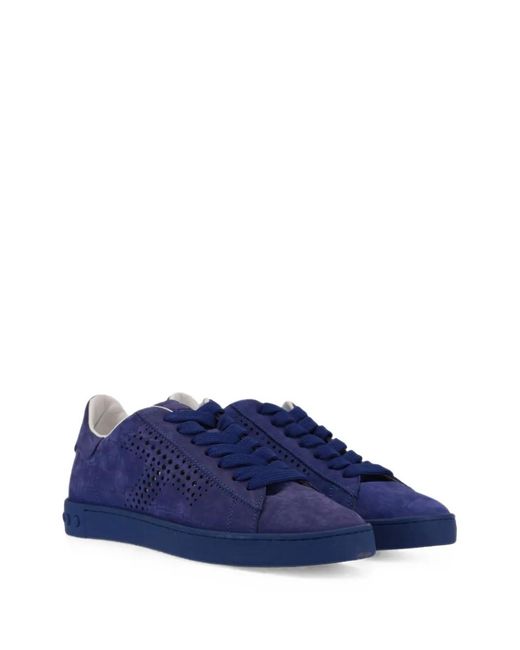 Tod's Blue Croc-Effect Perforated Sneakers