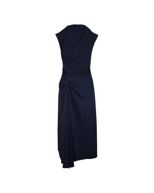Michael Kors Blue Cowl-Neck Cinch Midi Dress