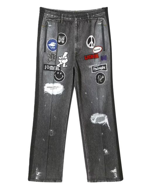 Needles Gray Patch-Detailing Track Jeans for men