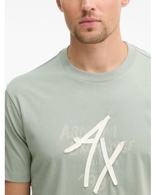 ARMANI EXCHANGE White Logo-Print Appliqué T-Shirt for men