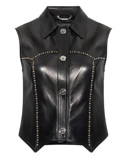 Versace Black Leather Sleeveless Shirt