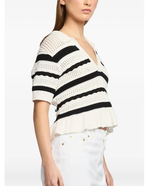 Cinq À Sept White Elvire Striped-Ruffled Sweater