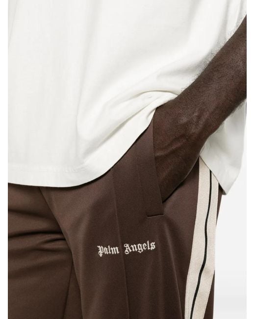 Palm Angels Brown Logo-Print Side-Stripe Track Pants for men