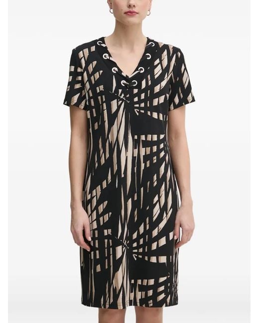Joseph Ribkoff Black Eyelet Patterned V-Neck Dress