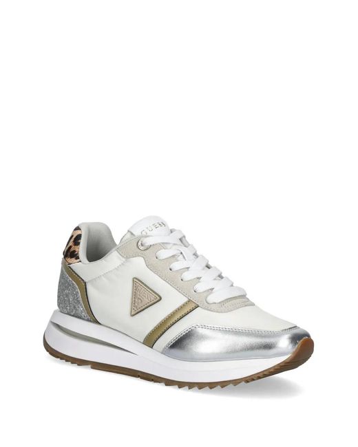 Guess White Leopard-Panel Sneakers