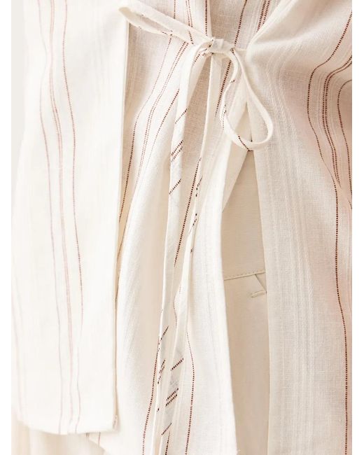 Benetton White Striped Wrap-Style Blouse
