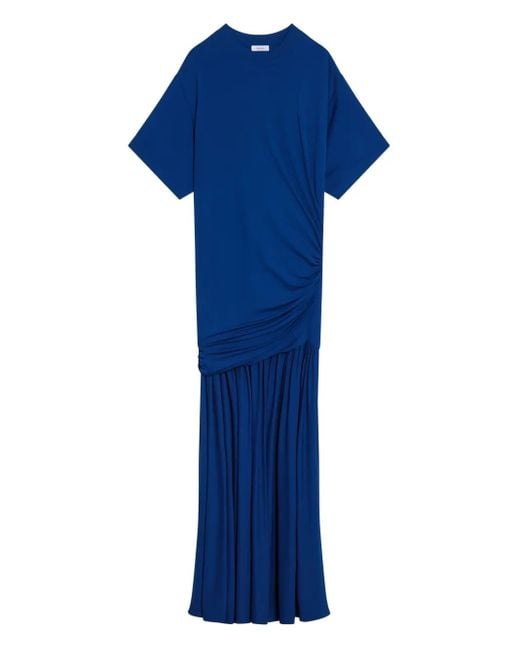 Ferragamo Blue Gathered-Waist Asymmetric Day Dress